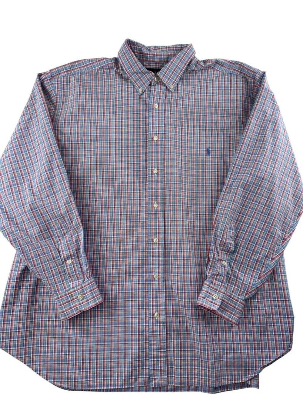 Ralph Lauren Men's 2XB Big Classic Fit Plaid Button Down Shirt Blue Red White